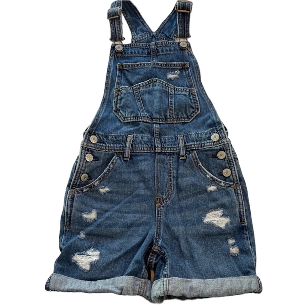 GAPKids Overalls Distressed Denim Blue Jean Rolled Cuff Girls Size Medium
